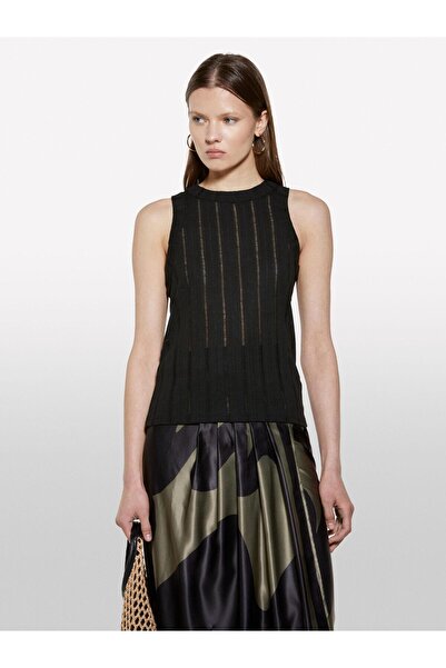 Sisley Viscose Blended Halter Neck Slim Fit Tank Top Women's Black Tank Top - 325P31Welh00X