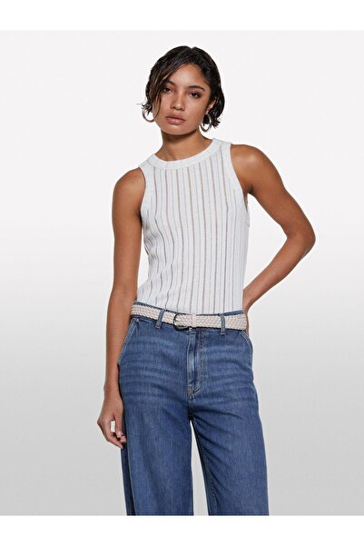 Sisley Viscose Blended Halter Neck Slim Fit Tank Top Women's White Tank Top - 325P31Welh00X