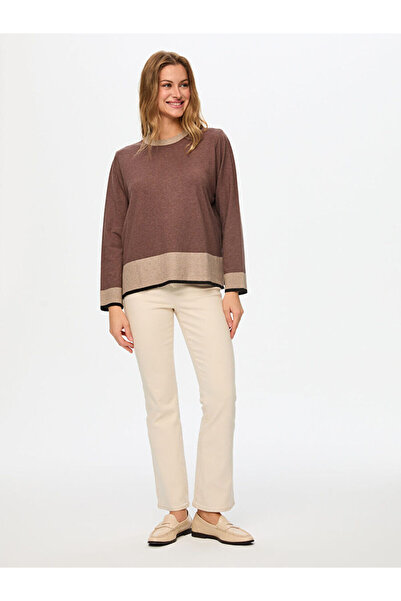 Faik Sönmez Renk Bloklu Bisiklet Yaka Triko Bluz W26TRB001