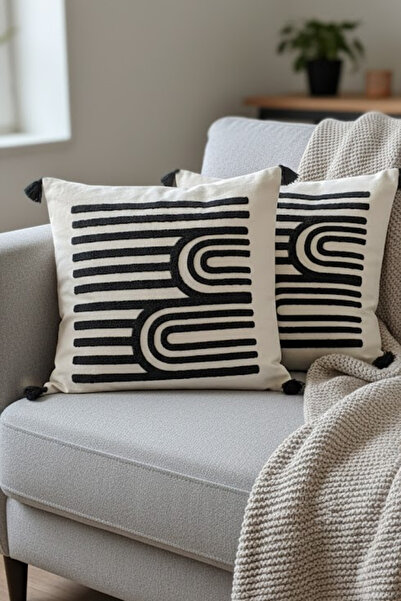 homytextiles غطاء وسادة مزخرف بتصميم عصري مكون من قطعتين، عصر النهضة، لون أنثراسيت