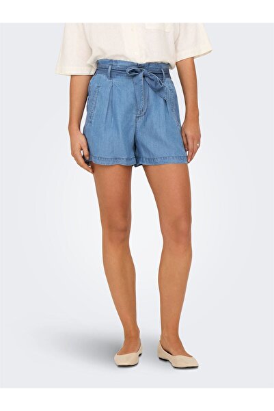 ONLY Onlcharis Life Hw Belt Shorts Cc Wvn Women's Medium Blue Denim Shorts - 15338315