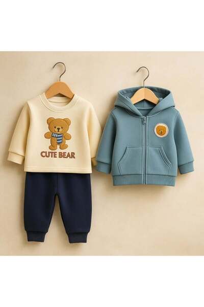 TURCIA Cute Bear Baby Set – Blouse, Sweatshirt, Pants - Blue, 18-24 months