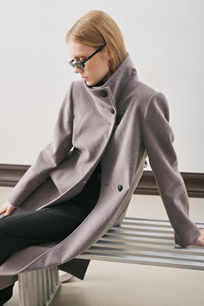 Manuka Premium Kaşe Trench Designed Coat Soft Gray