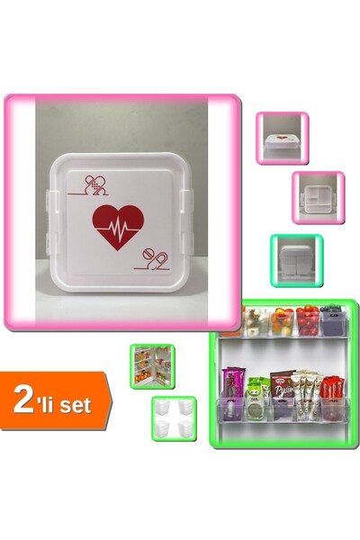 HerEveOyuncak İlk Yardım Ecza Saklama Kutusu + 12 Adet Buzdolabı İçi Düzenleyici Mini Organizer Kutu - 2li Set T3N