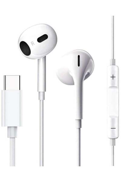HYX Type-C Earphones with Mic & Volume Control - Heavy Bass for iPhone 16 Pro Max (White)