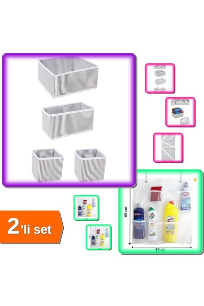 HerEveOyuncak 4 Adet Çekmece Düzenleme Kutu Organizer + 8 Cepli Askılı File Mutfak Banyo Organizer - 2li Set F0K8C