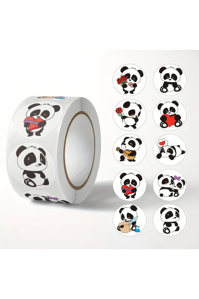 hdcw 500 ADET 2,5cm RULO YAPIŞKANLI SEVİMLİ PANDALAR TASARIMLI STICKER ETİKET...