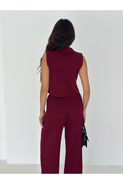 MAXXANA Rose Button Detail Vest and Pants Knitwear Set