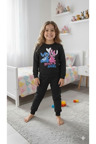 KOKOŞ BEBEK Stitch Angel Printed Girls' Tracksuit Set - 3/10 Years Old - 31568