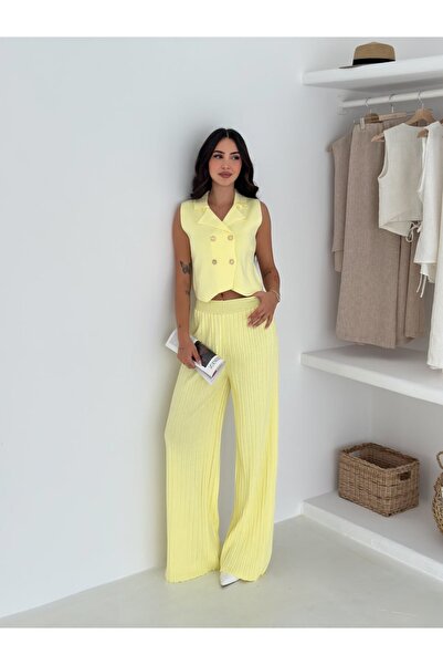 MAXXANA Rose Button Detail Vest and Pants Knitwear Set