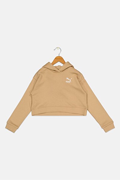 Puma Kids Girl Embroidered Logo Long Sleeve Outdoor Hoodie, Tan