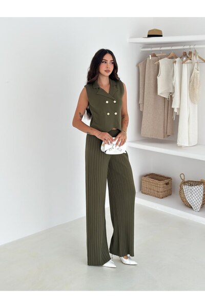 MAXXANA Rose Button Detail Vest and Pants Knitwear Set