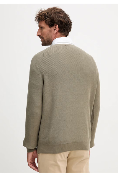 BOSS Men's Regular Fit Round Neck 100% Cotton Long Sleeve Green Sweater 50543136-245