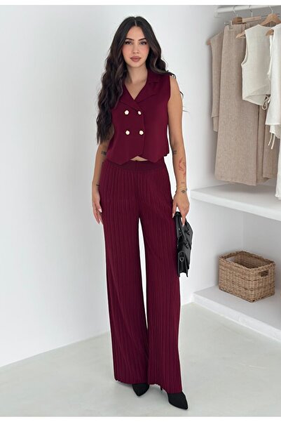 MAXXANA Rose Button Detail Vest and Pants Knitwear Set