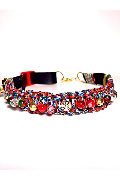 She Sells New Year's Special Handmade Paracord Dog Collar – 40–50 cm Adjustable (Red-Green-White and Gold)
