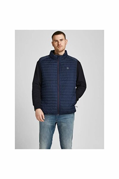 Jack & Jones Plus Men's Navy Blue Jjemulti Bodywarmer Collar Noos Pls Plus Size Vest 12205347-Navyblaze