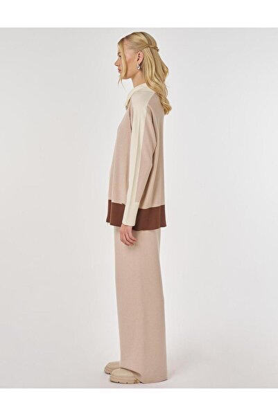 Kayra Wide Collar Knitwear Set Mink