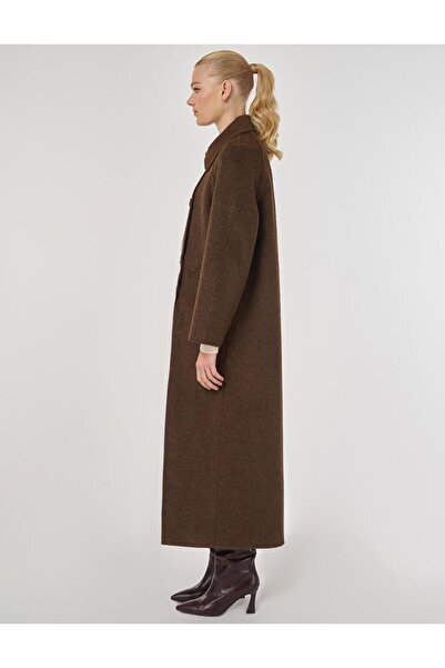 Kayra Buttoned Double-Breasted Cashmere Coat Dark Brown