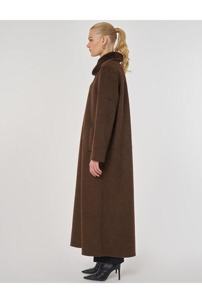 Kayra Fur Collar Cashmere Coat Dark Brown