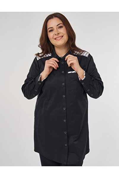 Kayra Stripe Pattern Cotton Tunic Black
