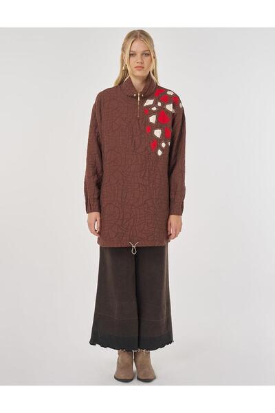 Kayra Mock Neck Waffle Tunic Brown