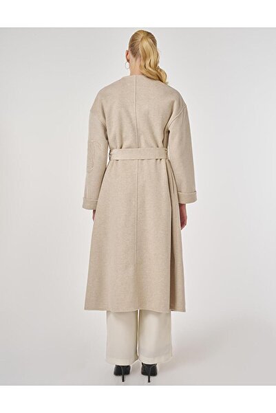 Kayra Applique Detailed Cashmere Coat Cream