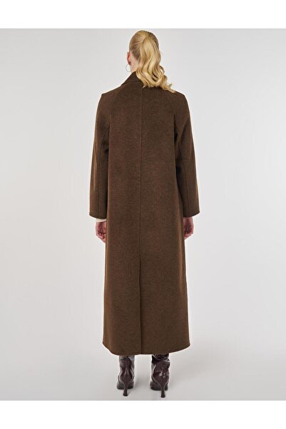 Kayra Buttoned Double-Breasted Cashmere Coat Dark Brown