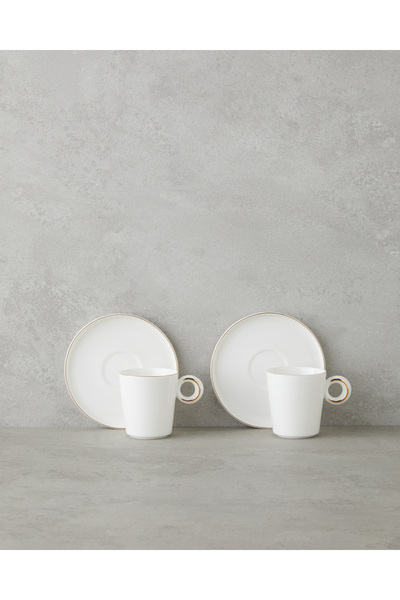 English Home Eclipsed Porselen 4 Parça 2 Kişilik Kahve Fincan Takımı 85 ml Beyaz-Gold