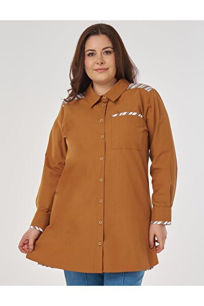 Kayra Stripe Pattern Cotton Tunic Biscuit