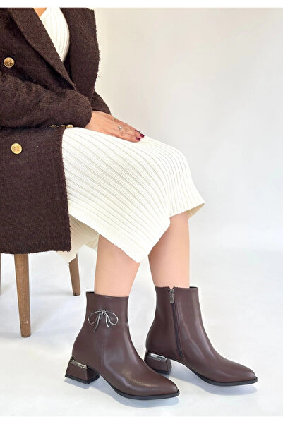 Ethab Ticaret Harly Brown Leather Heeled Boots