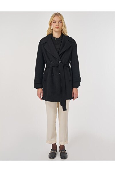 Kayra Knitwear Paneled Cashmere Coat Black