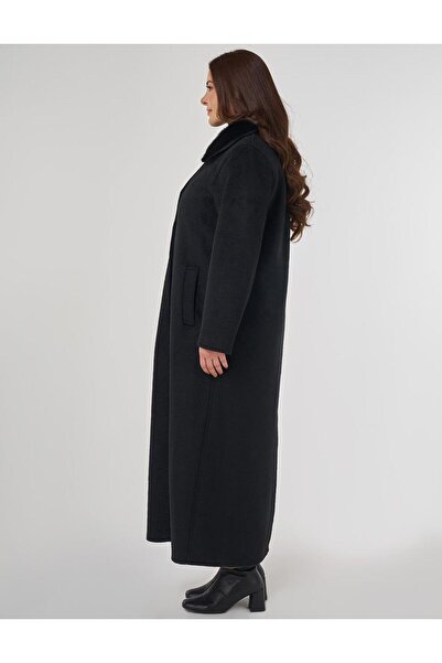 Kayra Fur Collar Cashmere Coat Black