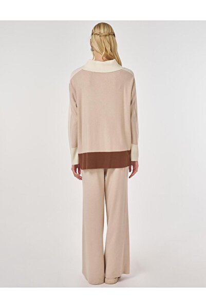 Kayra Wide Collar Knitwear Set Mink