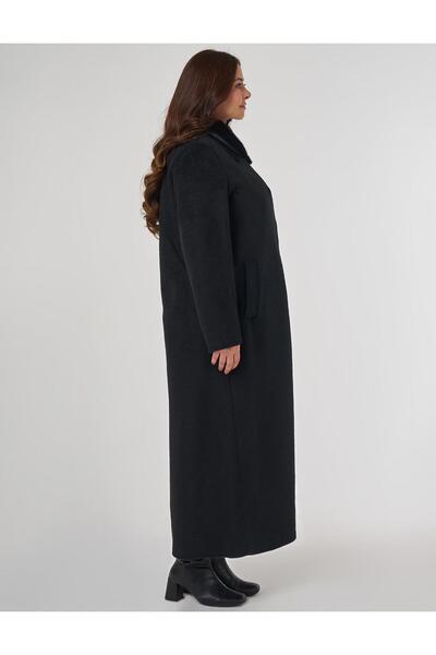 Kayra Fur Collar Cashmere Coat Black