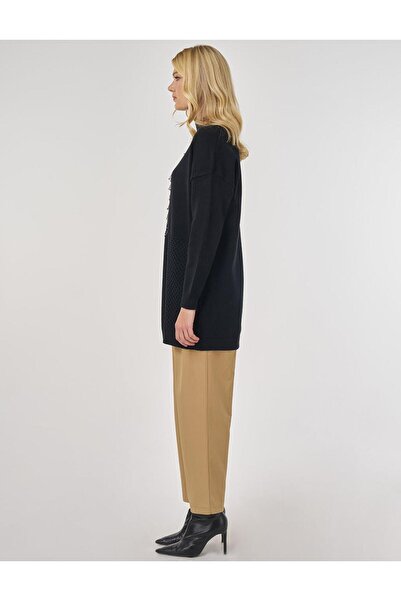 Kayra Knitted Detailed Viscose Knitwear Tunic Black