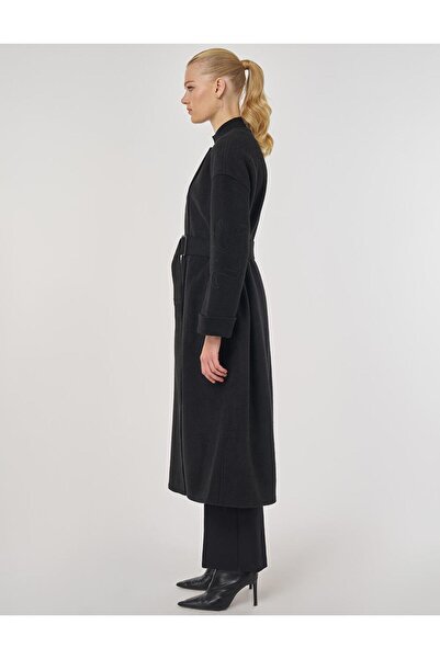 Kayra Applique Detailed Cashmere Coat Black