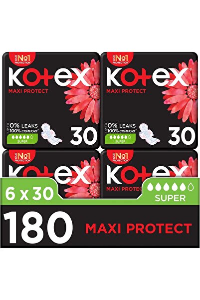 Kotex فوط ماكسي بروتيكت السميكة، فوط صحية كبيرة الحجم بأجنحة، 180 فوطة صحية