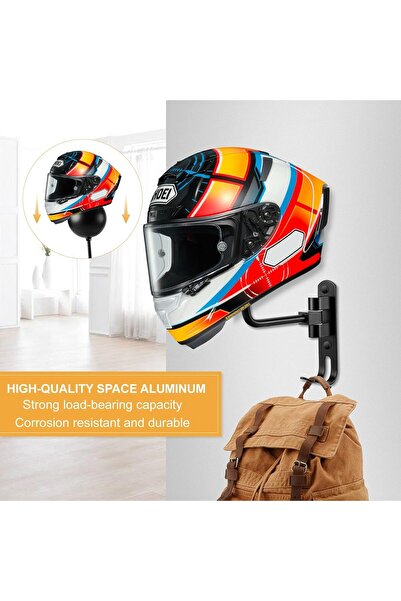 PAHTTO Motorcycle Helmet Holder Wall Mount - 180° Rotating, Double Hook