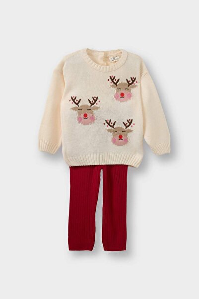 DeFacto Baby Girl New Year's Themed 2-Piece Set Knitwear Sweater Bottom F2679A525Wn