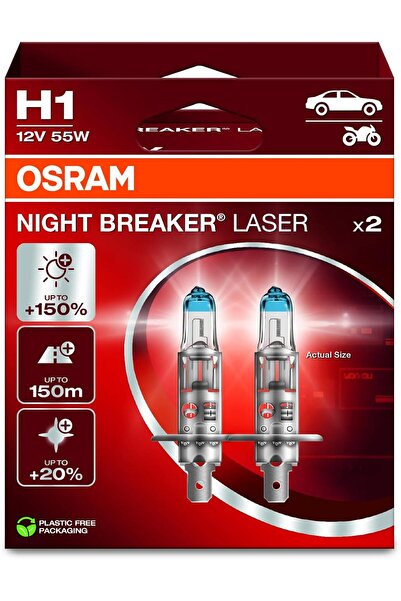 Osram Night Breaker Laser H1, +150% Brightness, Halogen Headlight Bulb (64150NL-2HB)
