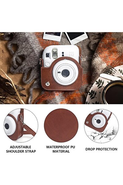 MAKINGTEC Case for Fujifilm Instax Mini 12 with Adjustable Shoulder Strap and 64-Pocket Mini Photo A