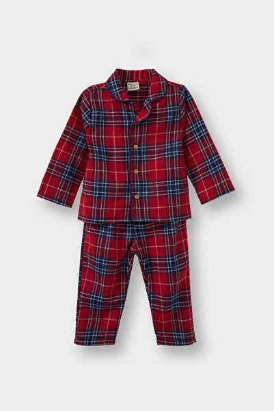 DeFacto Baby Boy Pajamas Woven Checkered Long Sleeve Flannel Top Long Bottom G4983A525Wn