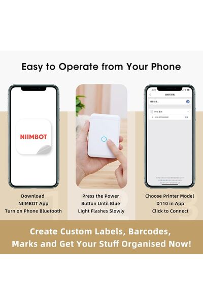 NiiMbot D110 Label Maker - Portable Bluetooth Thermal Printer (White)