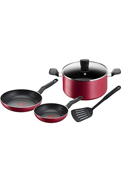 TEFAL Super Cook 5-Piece Cookware Set (20/24 cm frypans, 24 cm stewpot + lid, slotted spatula)