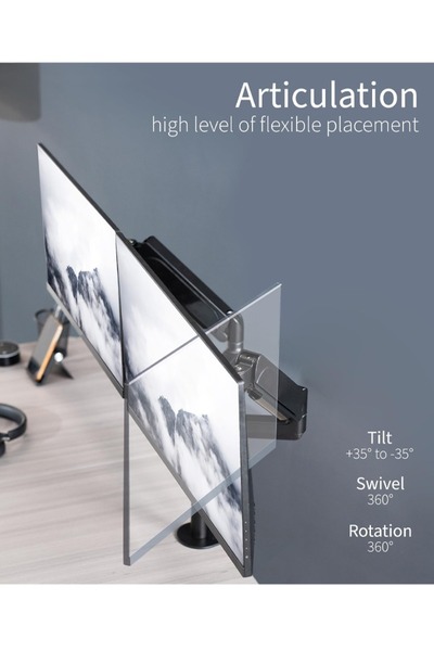 sharpdo حامل ذراعي شاشة مزدوج للشاشات من 17 إلى 27 بوصة، مع إمكانية تعديل الارتفاع، ودعم شاشة واحدة مزدوجة