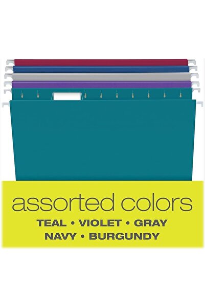 Pendaflex Recycled Hanging File Folders, Letter Size, Jewel Colors, 1/5 Tabs, 25/Box