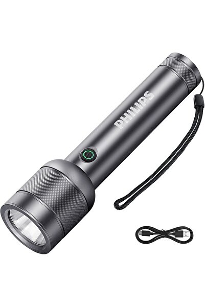 Philips Aircraft Aluminium Alloy LED Rechargeable Flashlight, 16.5 cm, Grey
