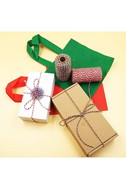 SYOSI Colored Cotton Rope, 200m (2 Rolls) 2mm Red & White Cotton Twine