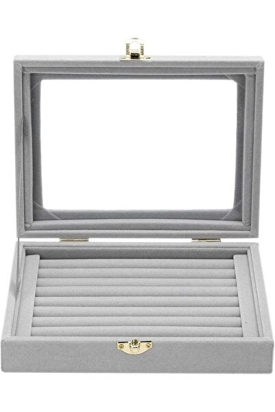 SULFAR Velvet Glass Ring Display Box - Grey