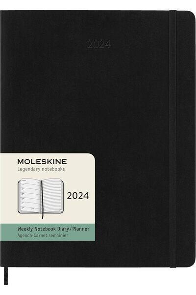 Moleskine Weekly Planner 2024, 12 Months, XL, Black, Soft Cover (7.5 × 10)
